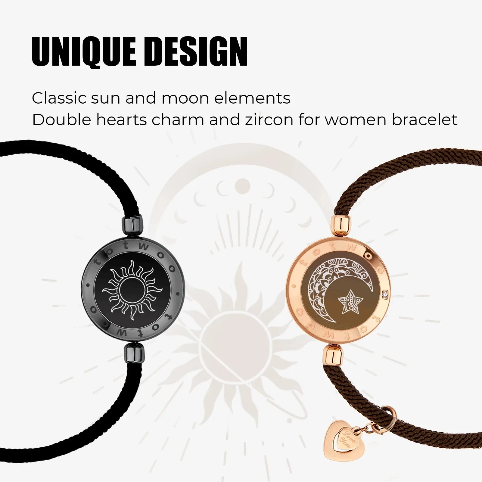2025 Long Distance touch Light up&Vibrat Bracelets for Couples, Long Distance Relationship Gifts Smart Sun&Moon Love Bracelet