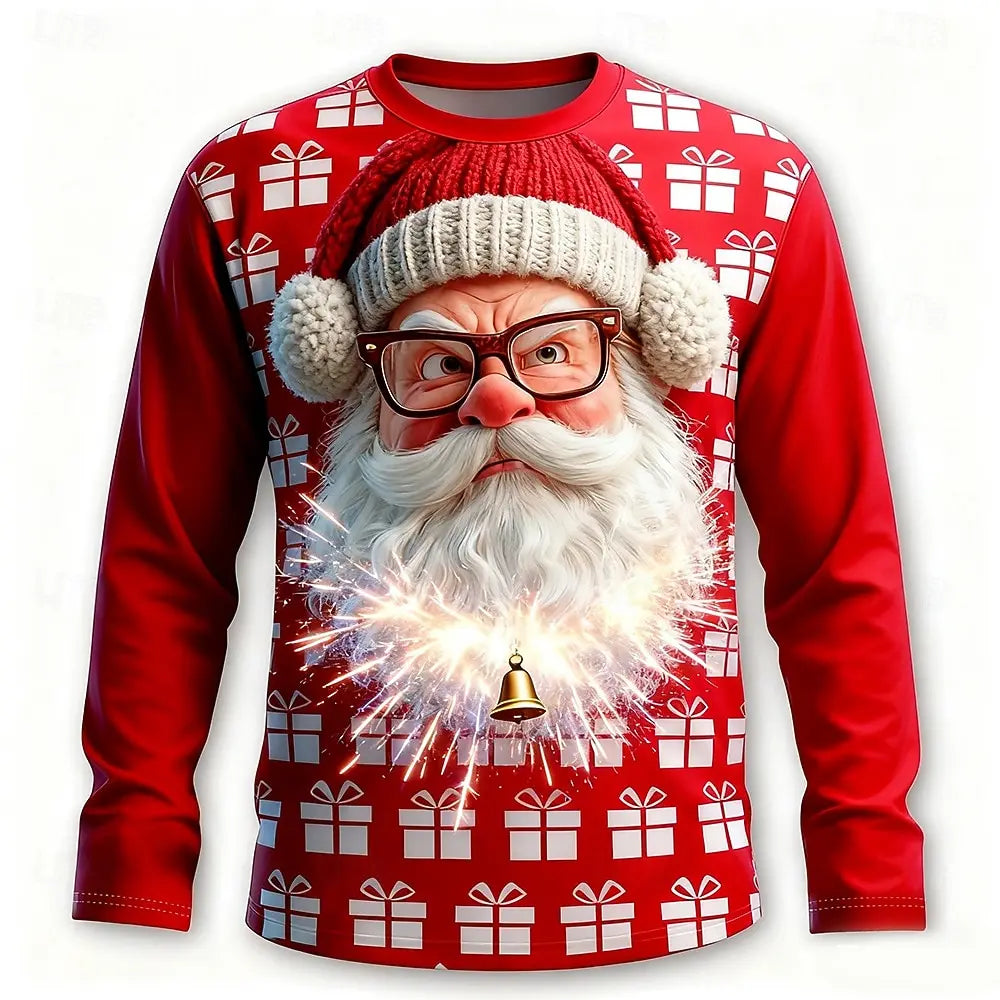 Christmas Men's Santa Claus Funny T Shirt Long Sleeve T shirt 3D Print Crew Neck Shirts Fashion Basic 3D Street Casual Apparel