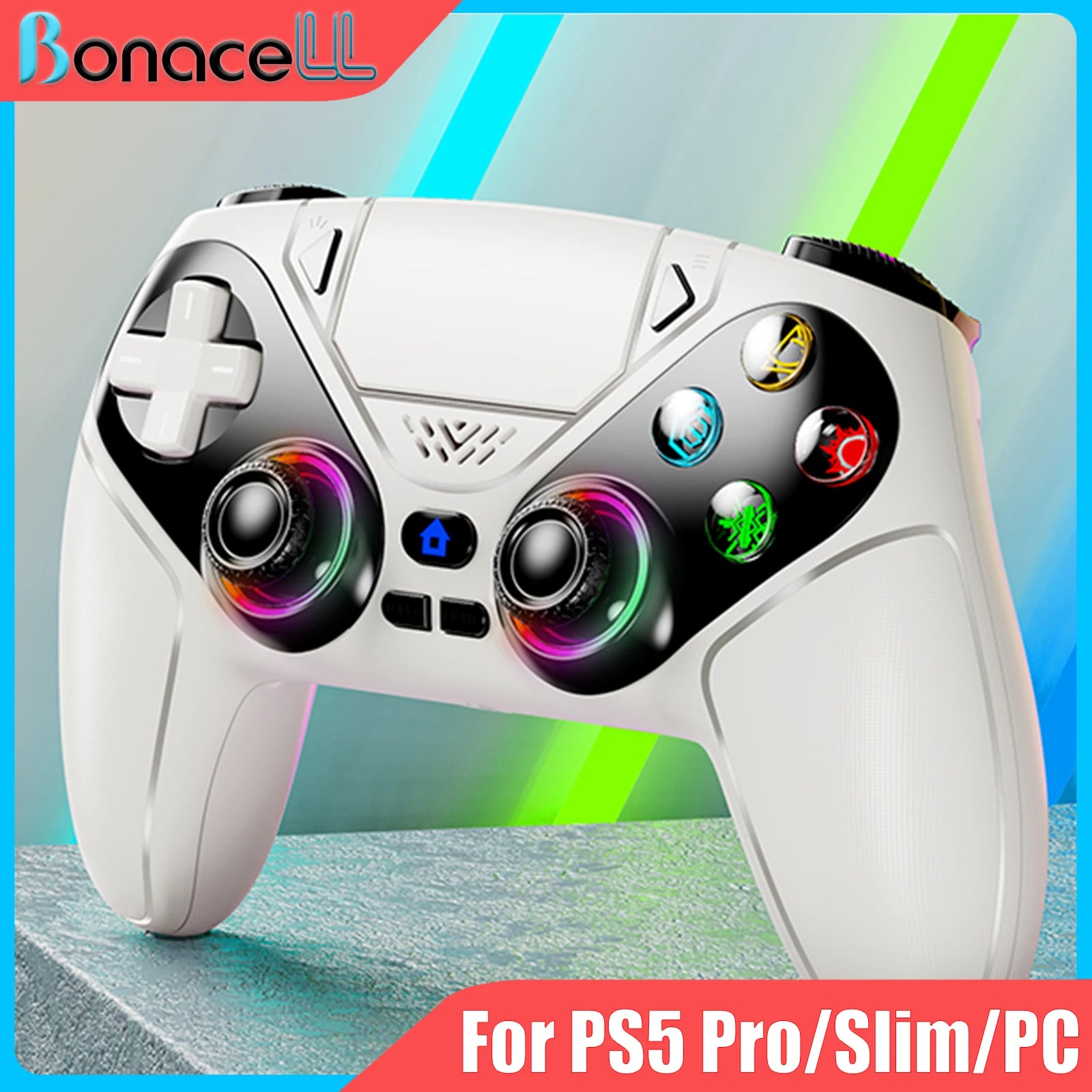 RGB Lights Wireless Controller For PS5/Playstation 5 Pro/Slim/PC Console Gamepads W/ Hall Effect Turbo Vibration Game Joystick