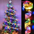 Christmas Ribbon Fairy Light Christmas Decoration DIY Bows String Light Tree Ornaments For Home 2025 Xmas Decor New Year Navidad