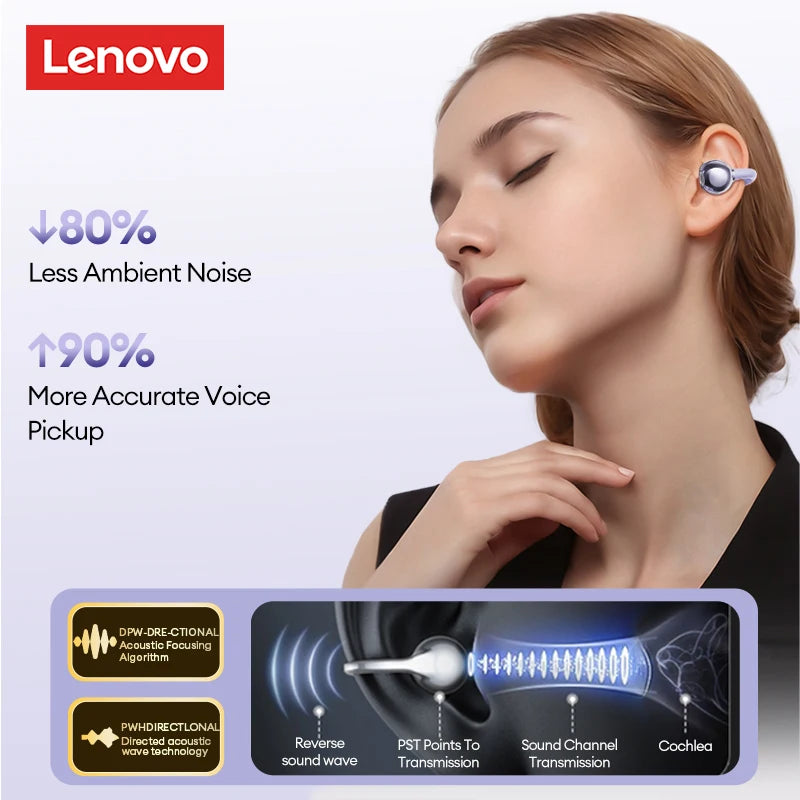 Lenovo LE302 Wireless Bluetooth 6.0 Headset Long Battery Life Sports Ear Clip Earphones HIFI Stereo Noise Cancelling Headphones