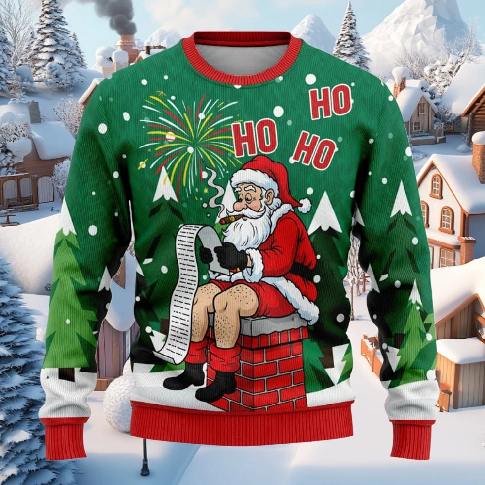 Funny Santa Christmas Sweatshirt Naughty Ugly Graphic Women Sweaters Crew Neck Sweatshirt Holiday Unisex Pullover Hoodie for Man