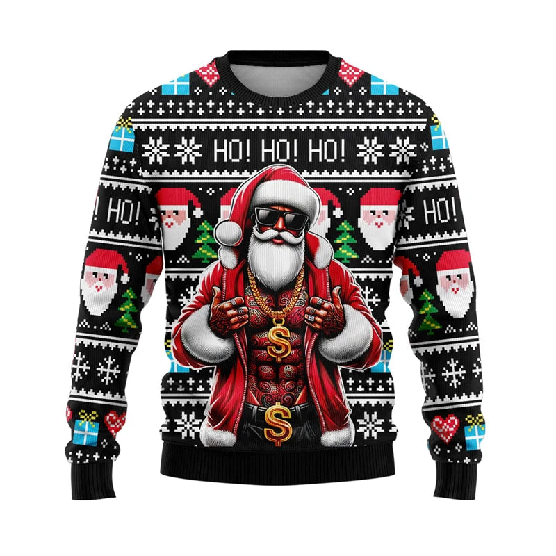 Hilarious Santa Claus Ugly Christmas Sweaters for Men Funny Animal Graphic Sweatshirts Xmas Holiday Unisex Pullovers Sweater Top
