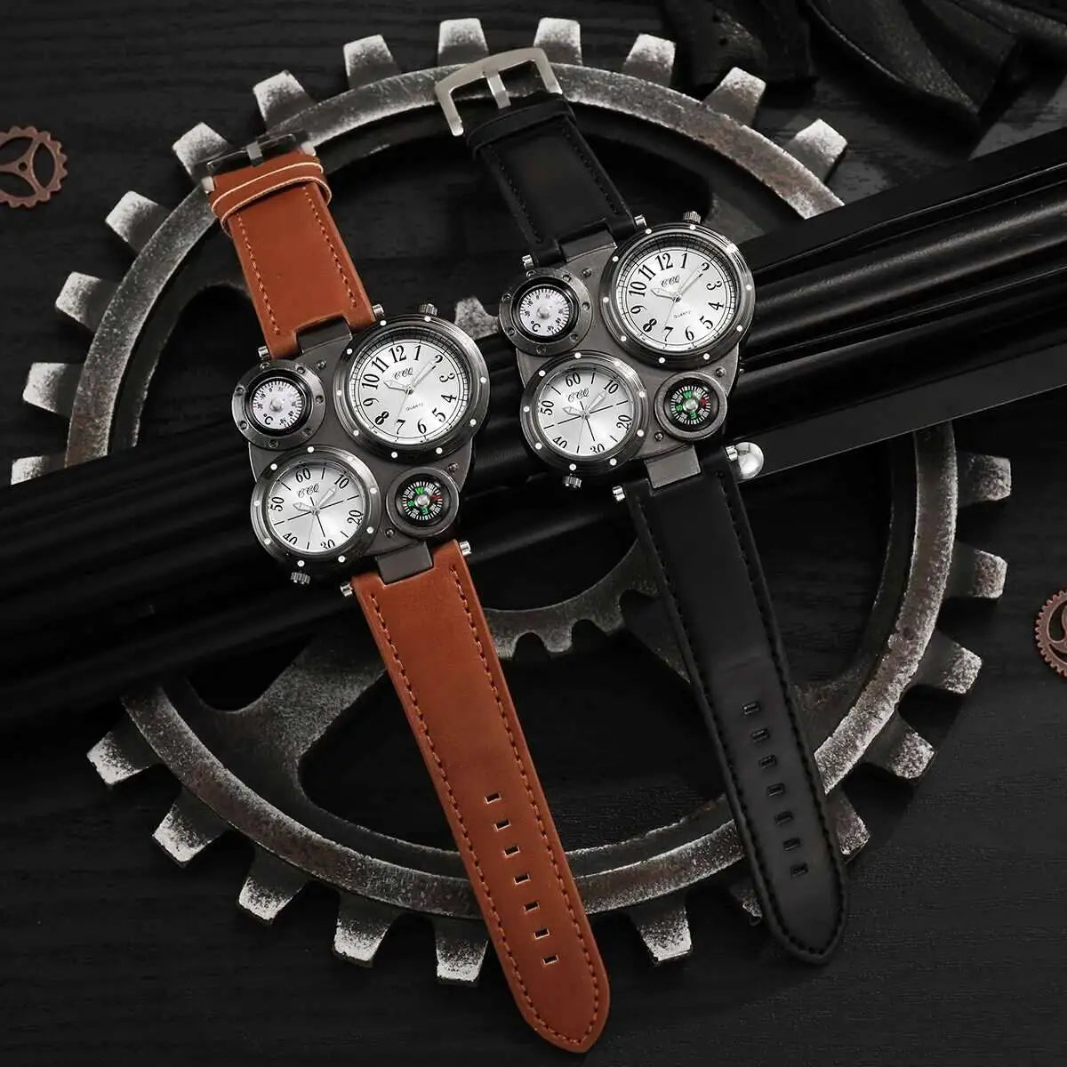 Luxury Large Dial Men Sports Watches Casual Leather Strap Quartz Wristwatches for Men Clock Reloj Hombre（Without Box）