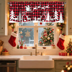 Christmas Curtain Valance Xmas Rod Pocket Window Treatment for Living Room Kitchen Bedroom Christmas Decorations For Home 2025
