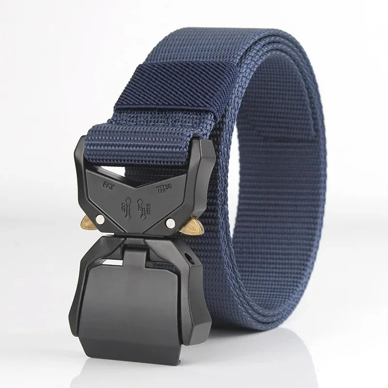 Tactical Waist Belt Durable Automatic Buckle Quick Release Elastic Belt Outdoor Adventure Training Belt Men's Trouser Belt Black