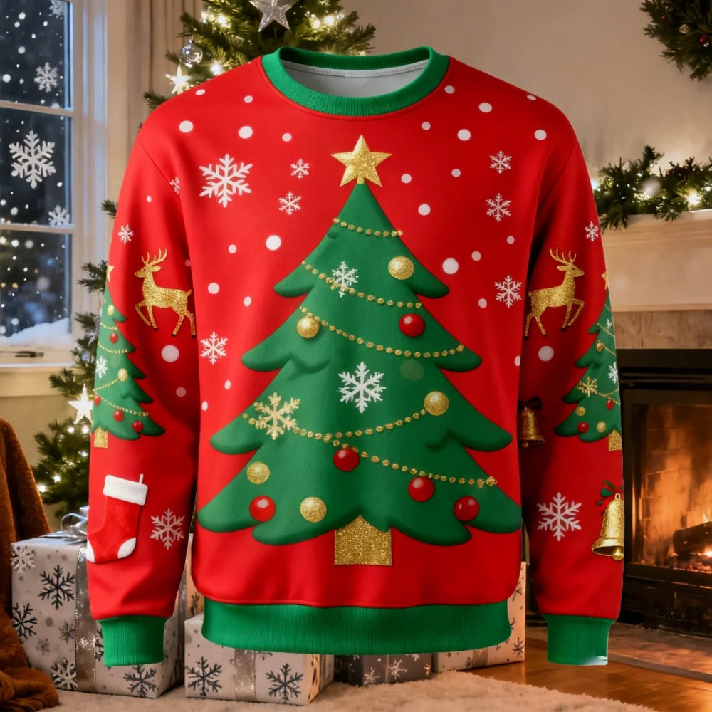 Christmas Themed Men's Sweatshirt Christmas Tree 3D Print Autumn Long Sleeve Graphic Hoodie Christmas Gift Casual Men's Clothing