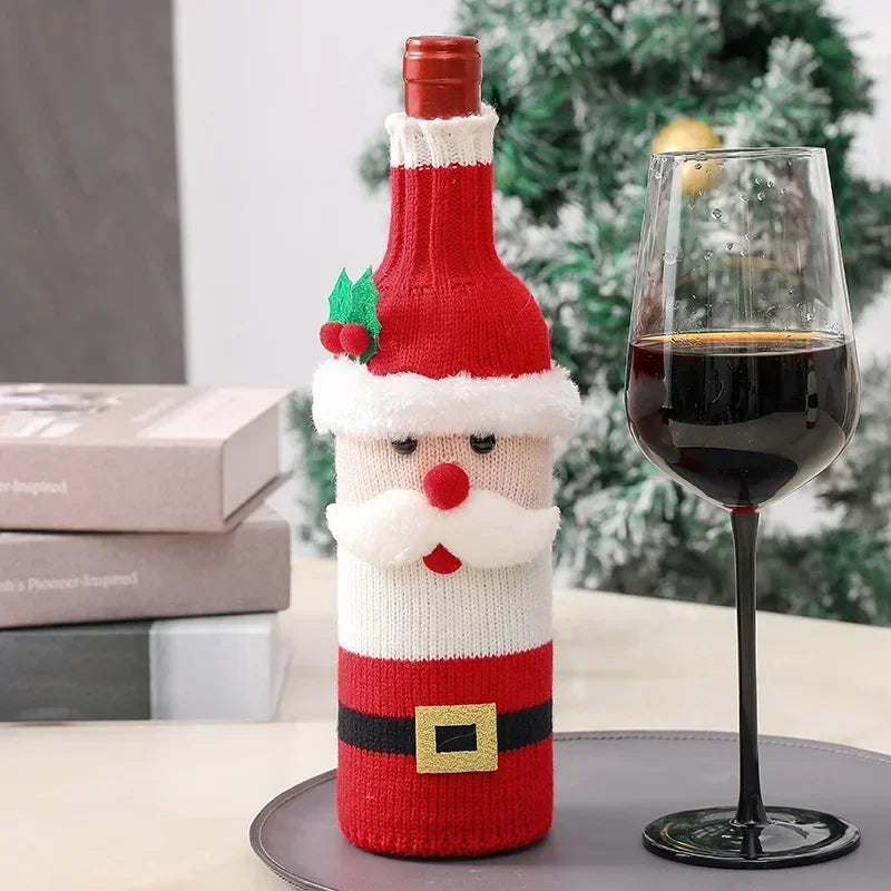 Christmas Wine Bottle Cover Set Santa Snowman Woven Wine Bottle Bags for Christmas Party Dinner Table Decorations New Year Gifts