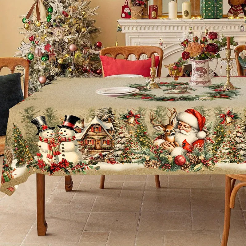 Vintage Christmas Tablecloth Santa Snowman Table Cover Christmas Decorations for Home 2025 Xmas Gifts Navidad Noel New Year 2026