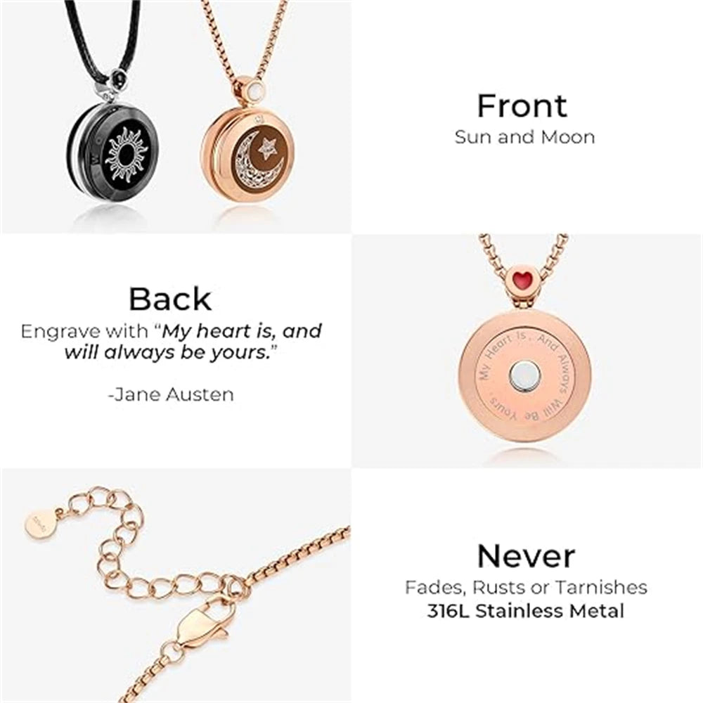 TOTWOO Sun & Moon Touch Necklaces with Agate Vibration & Light Up Necklace For Long Distance Relationship Gifts Couples Necklace