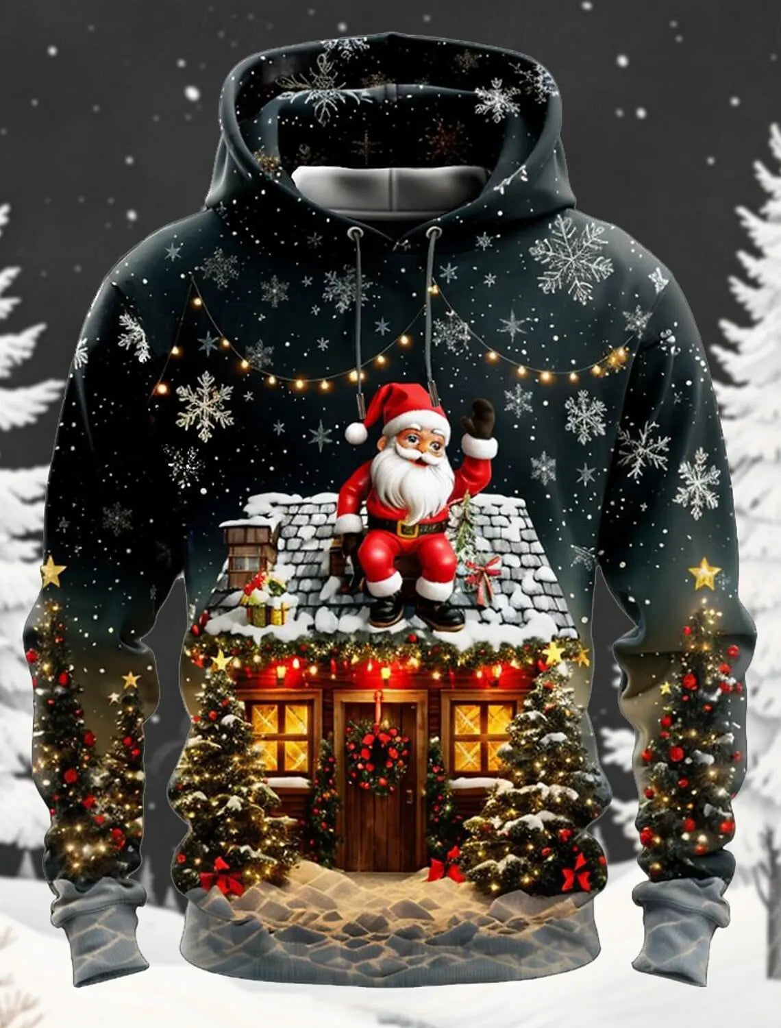 Santa Claus Men's Fashion 3D Print Hoodie Holiday Streetwear Christmas Hoodies Hooded Front Pocket Designer Hoodie Sweatshirt