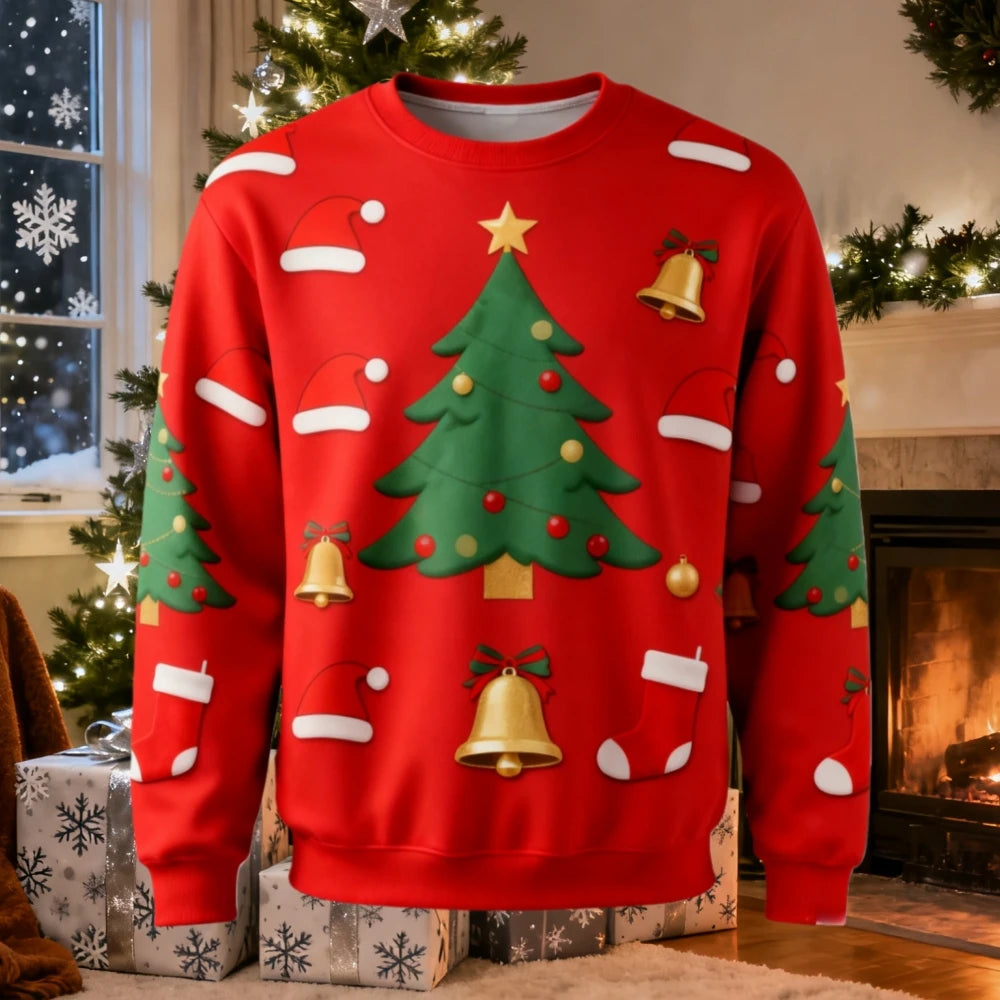 Christmas Themed Men's Sweatshirt Christmas Tree 3D Print Autumn Long Sleeve Graphic Hoodie Christmas Gift Casual Men's Clothing