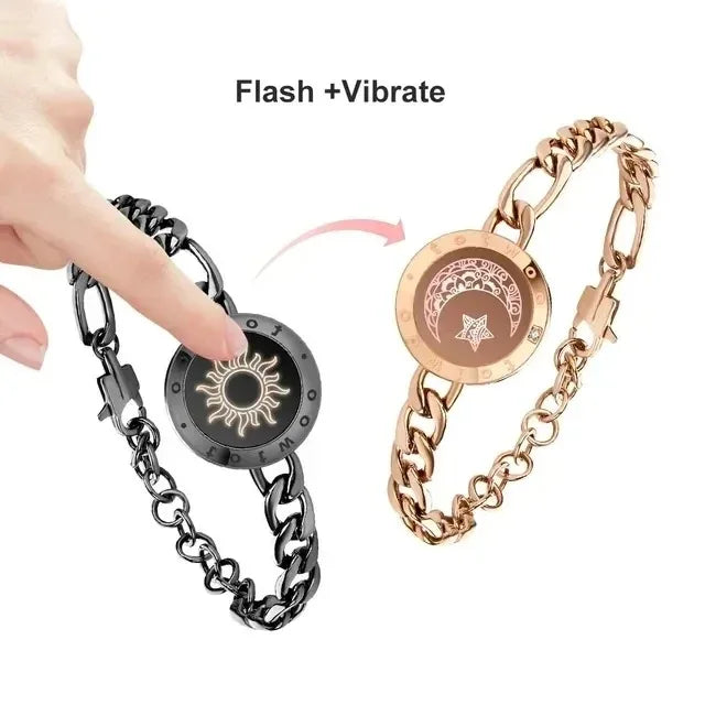 2025 Long Distance touch Light up&Vibrat Bracelets for Couples, Long Distance Relationship Gifts Smart Sun&Moon Love Bracelet