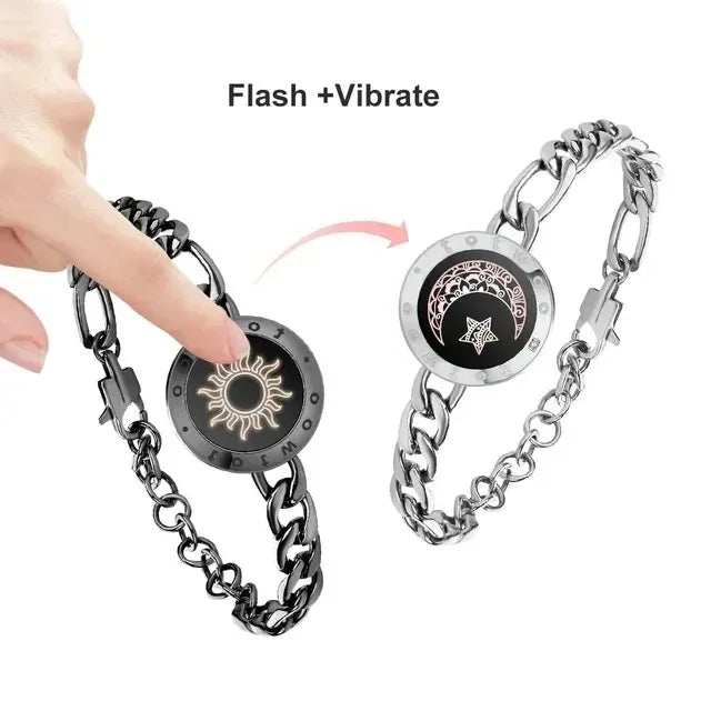 2025 Long Distance touch Light up&Vibrat Bracelets for Couples, Long Distance Relationship Gifts Smart Sun&Moon Love Bracelet