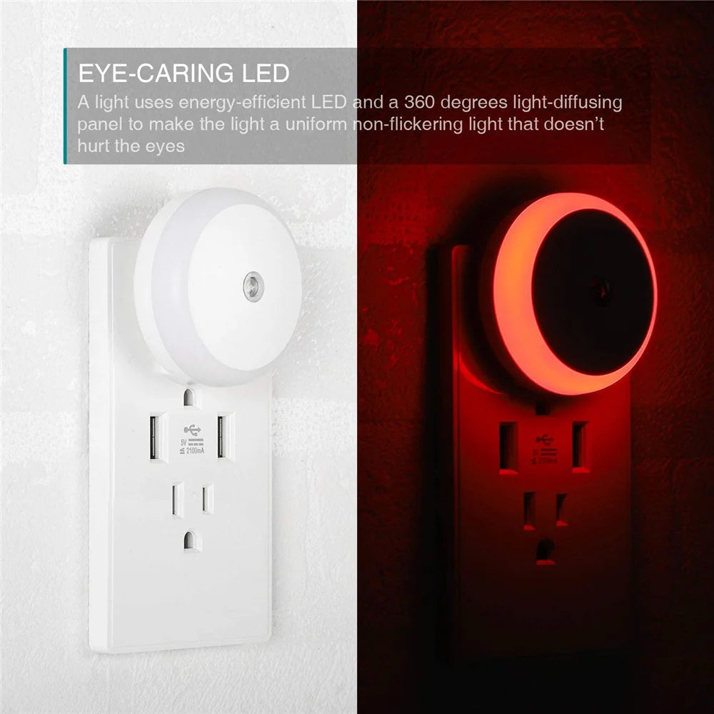 LED Night Light Smart Night Sensor Round Plug in Wall Night Lamp Bathroom Home Kitchen Hallway Staireway Bedroom Nightlight