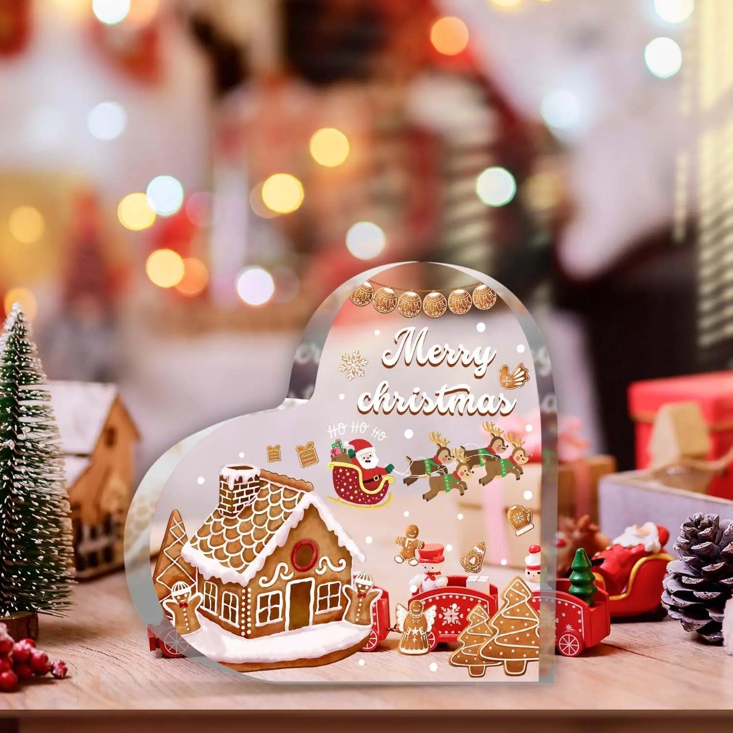 Heart Shaped Christmas Tabletop Decorations for Table Office Desk Tiered Tray Mantle Shelf Xmas Decor Indoor New Year Gift