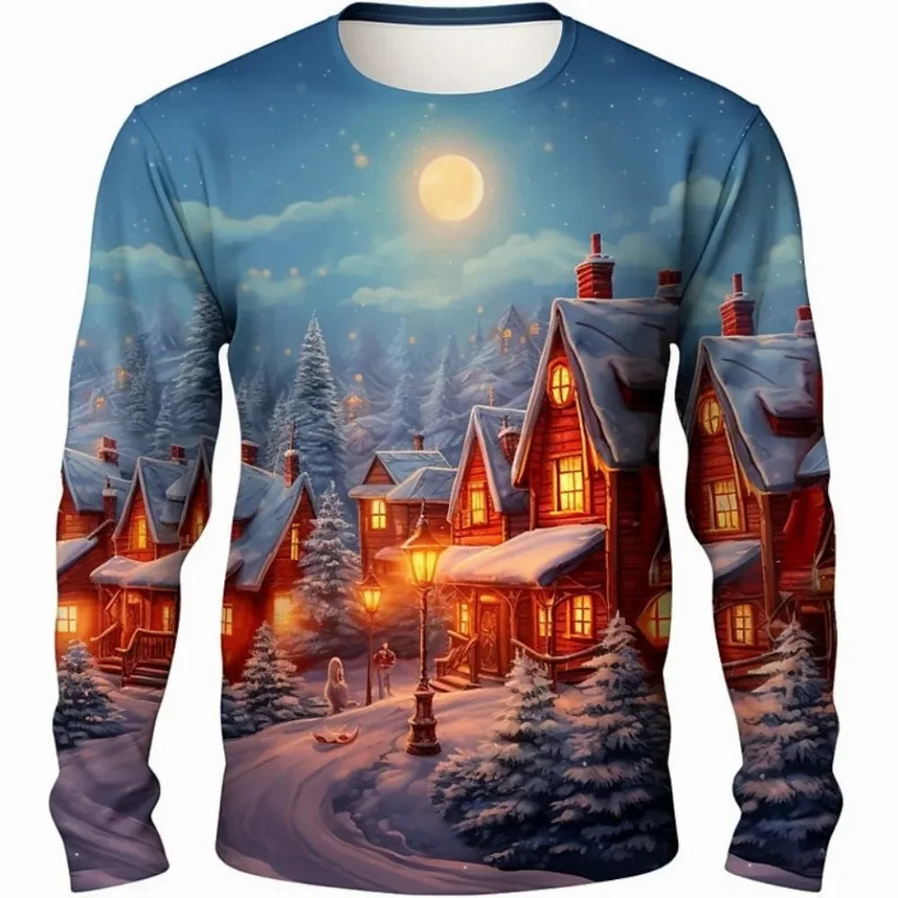 Men's Christmas Series T-shirt 3D Funny Harajuku Printed Fashion New Long Sleeve Round Neck Hip Hop Clothing For Men Casual Tops