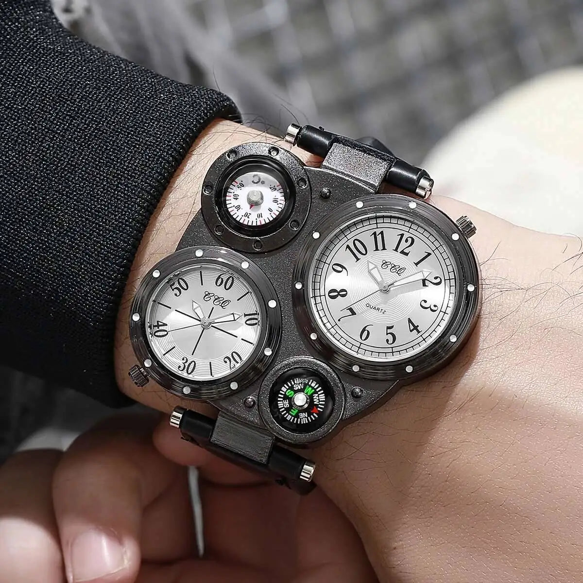 Luxury Large Dial Men Sports Watches Casual Leather Strap Quartz Wristwatches for Men Clock Reloj Hombre（Without Box）