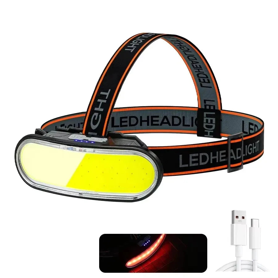 Powerful COB LED Headlamp Type-c Rechargeable Head Flashlight Built-in Battery Outdoor Fishing Camping Lantern Waterproof Torch