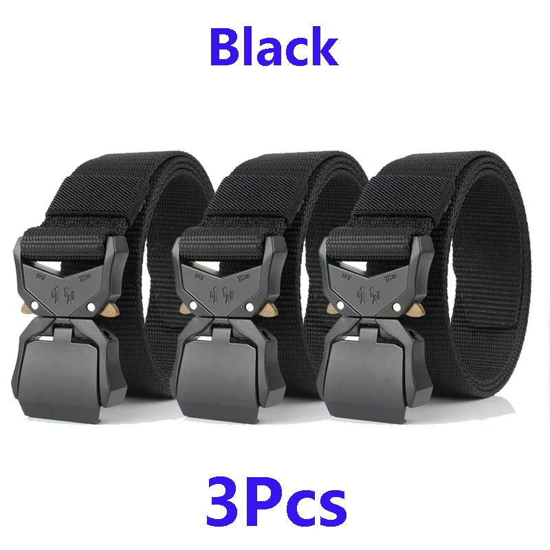 Tactical Waist Belt Durable Automatic Buckle Quick Release Elastic Belt Outdoor Adventure Training Belt Men's Trouser Belt Black