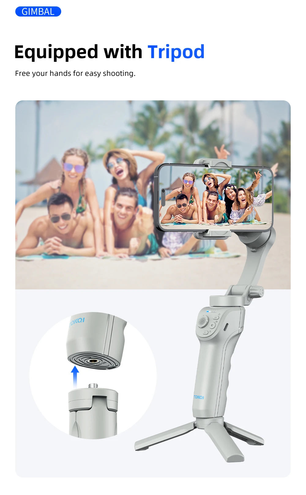 TOKQI M01 3-Axis Anti-Shake Handheld Gimbal Phone Stabilizer Foldable Holder Selfie Tripod with Fill Light for iPhone Smartphone