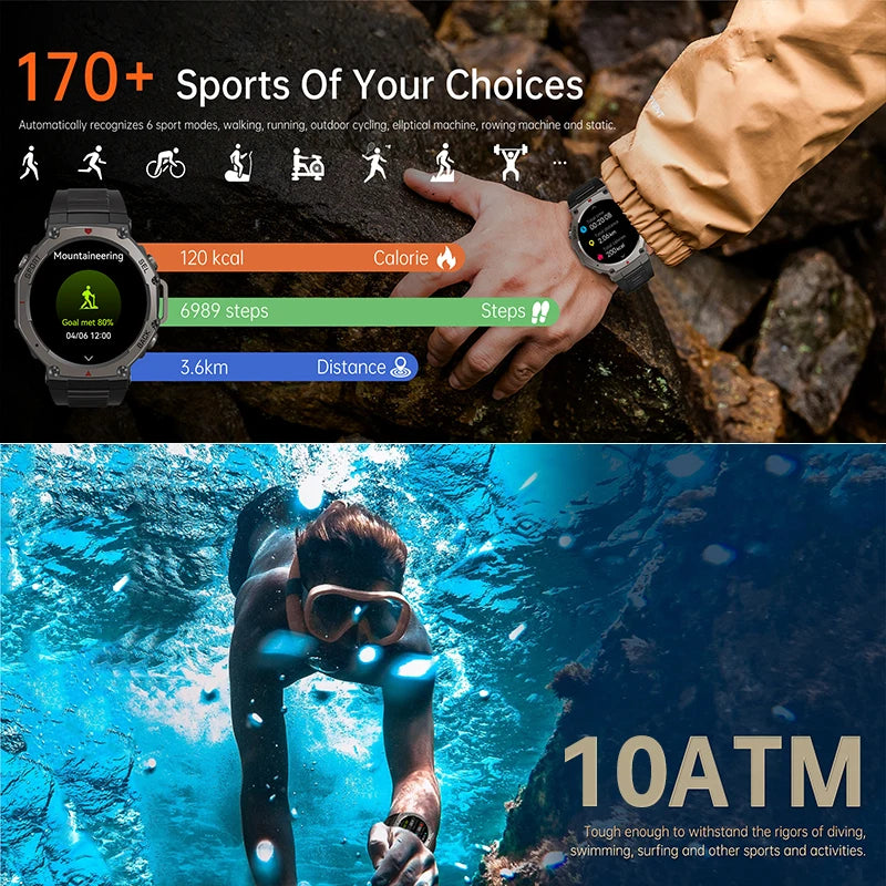 New T-Rex 3 Pro Dual-Band GPS Military Smart Watch 48mm 10ATM Water-Resistant 500mAh Battery Compass Altimeter AGPS Smart Watch