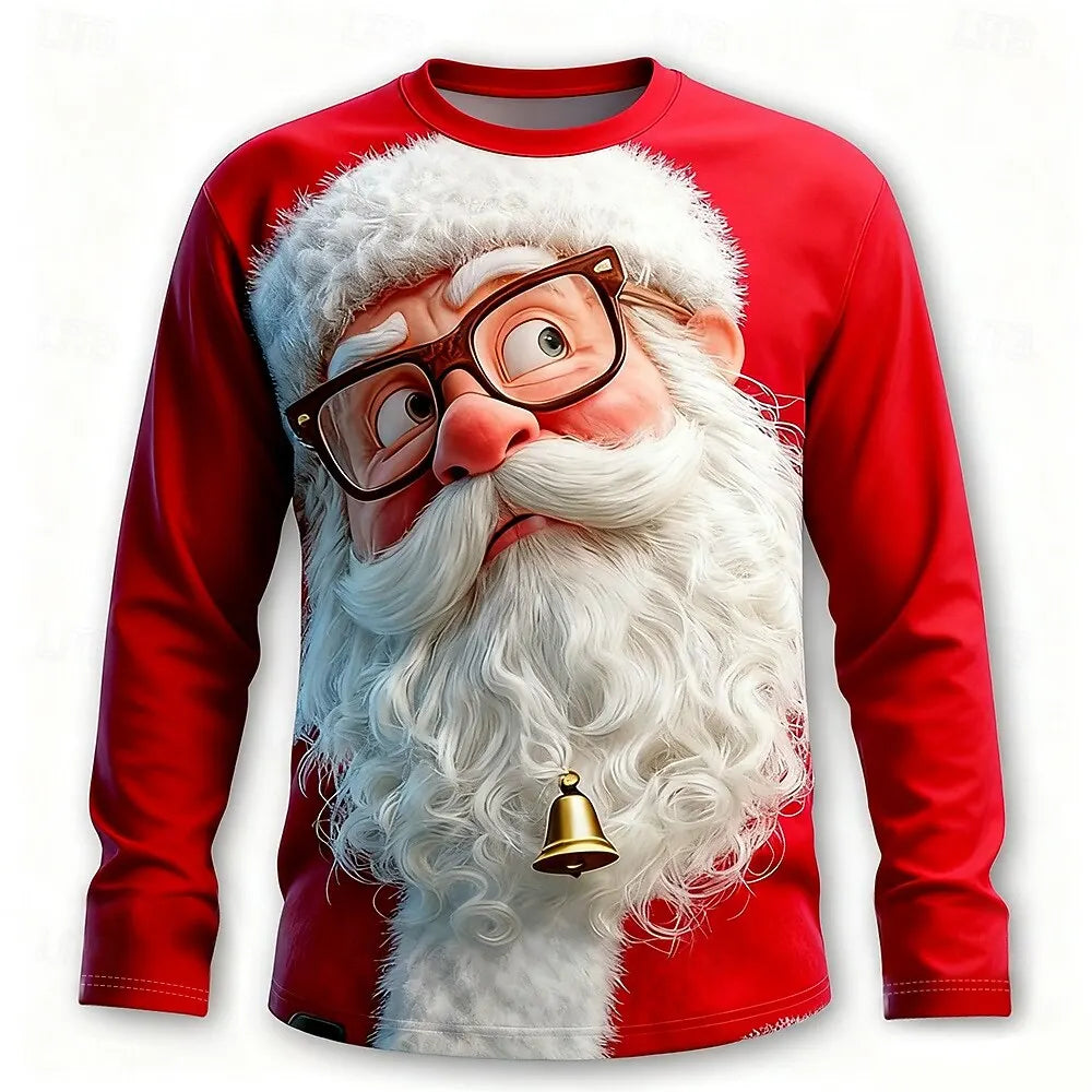 Christmas Men's Santa Claus Funny T Shirt Long Sleeve T shirt 3D Print Crew Neck Shirts Fashion Basic 3D Street Casual Apparel