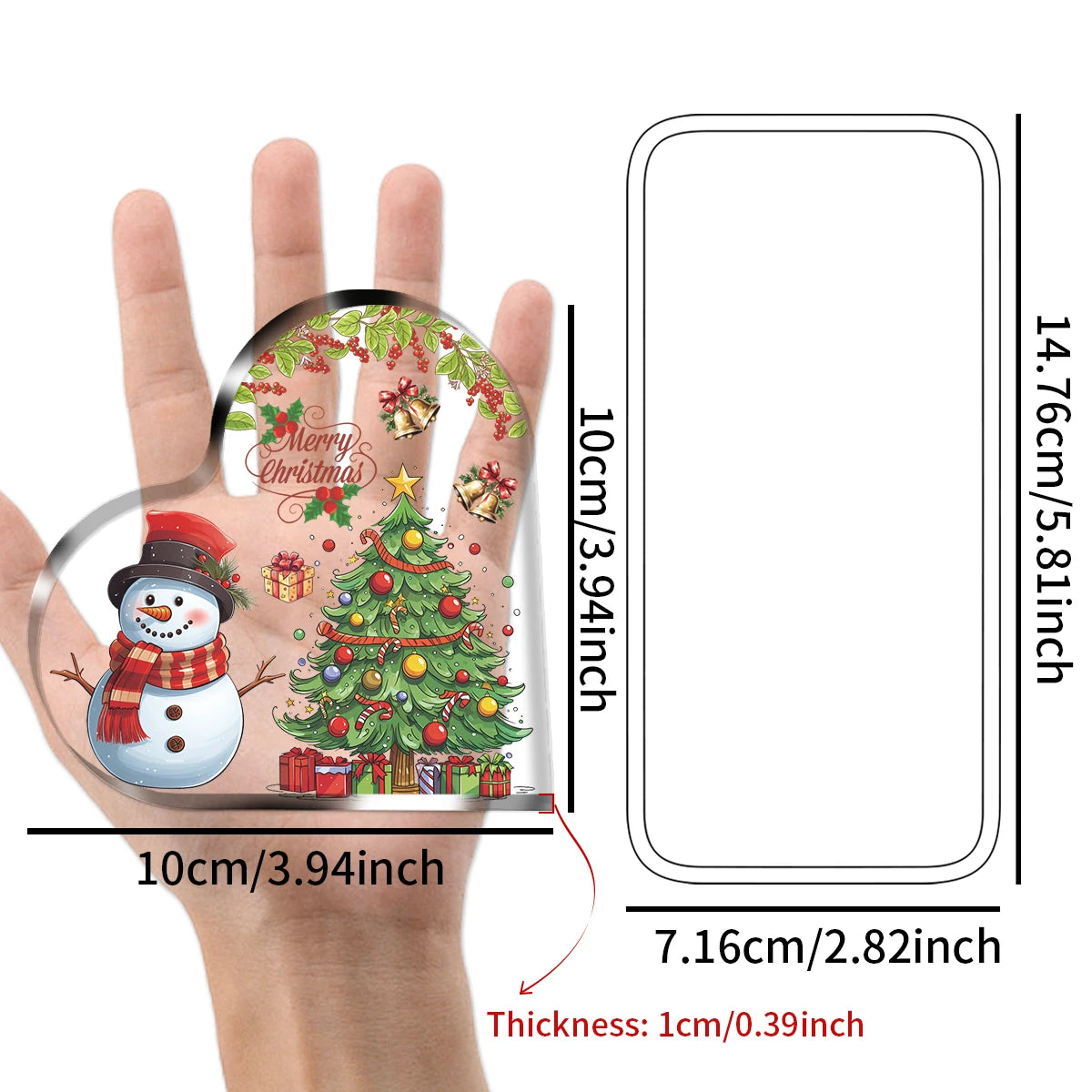 1pc Christmas Gift for Friends,Sister,Acrylic Heart-Shaped Plaque with Snowman and Christmas Tree Office Home Decor,Holiday Gift