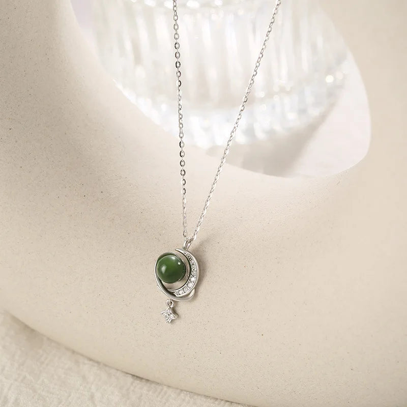 KOFSAC Jade Planet Necklace For Women 2023 New Luxury High Grade Zircon Moon Star Collar Necklaces 925 Sterling Silver Jewelry