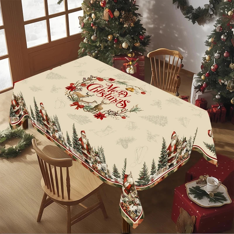 Vintage Christmas Tablecloth Rustic Santa Claus Snowman Table Cover Christmas Decorations for Home 2025 Gifts Navidad New Year