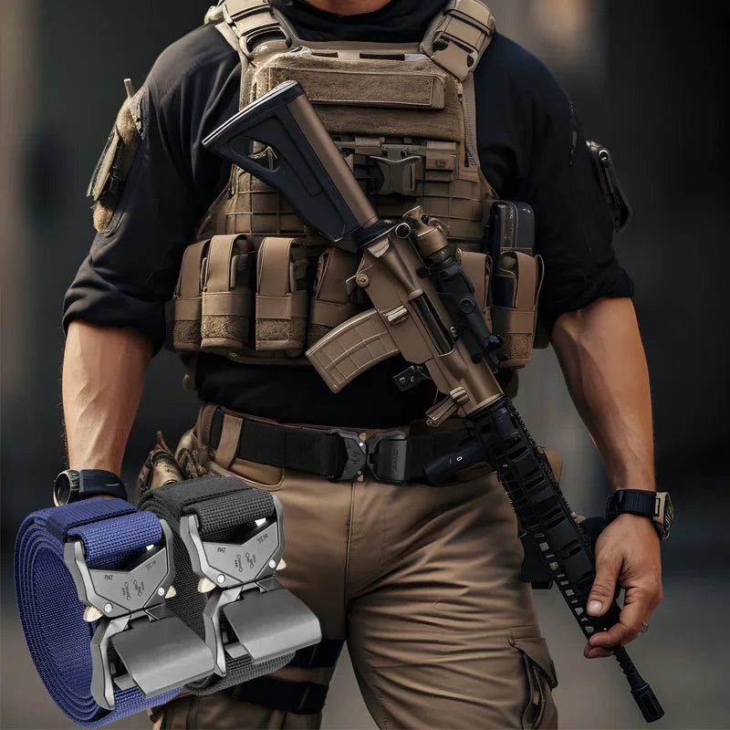 Tactical Waist Belt Durable Automatic Buckle Quick Release Elastic Belt Outdoor Adventure Training Belt Men's Trouser Belt Black