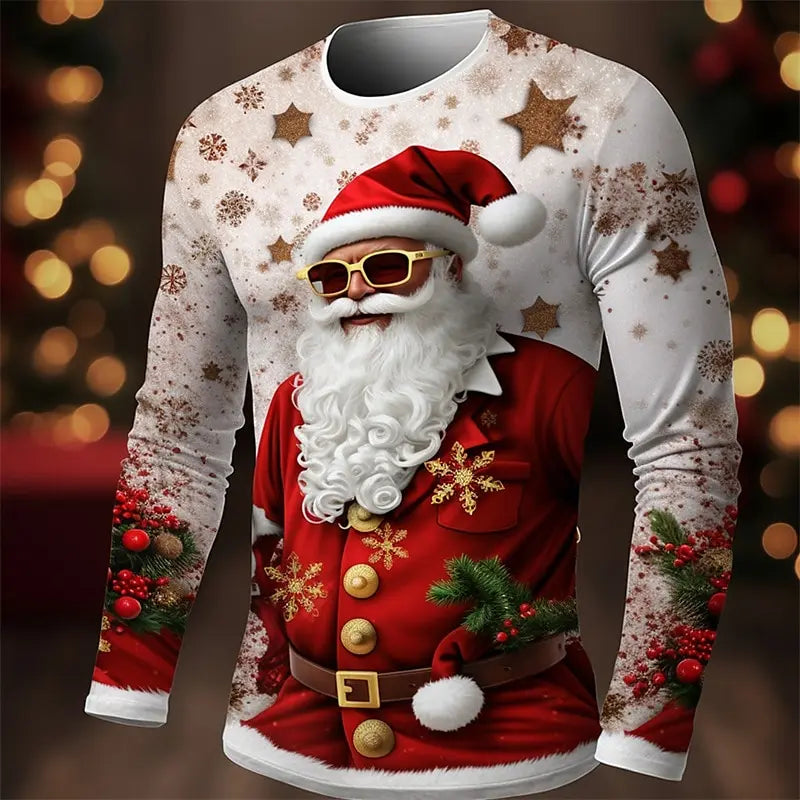 Men's Christmas Series T-shirt 3D Funny Harajuku Printed Fashion New Long Sleeve Round Neck Hip Hop Clothing For Men Casual Tops