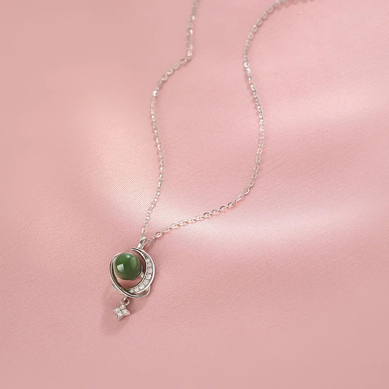 KOFSAC Jade Planet Necklace For Women 2023 New Luxury High Grade Zircon Moon Star Collar Necklaces 925 Sterling Silver Jewelry