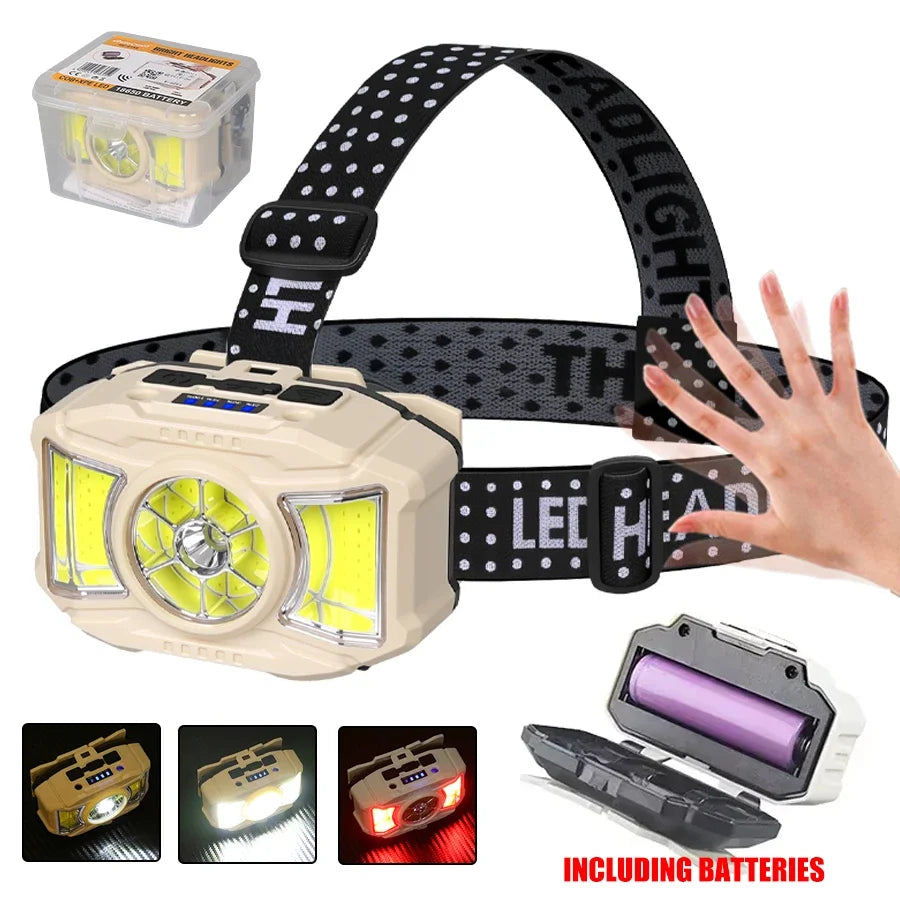 Powerful LED Induction Headlamp Use18650 Rechargeable battery Headlight Aluminium Outdoor camping Lamp High Lumen Head Torch