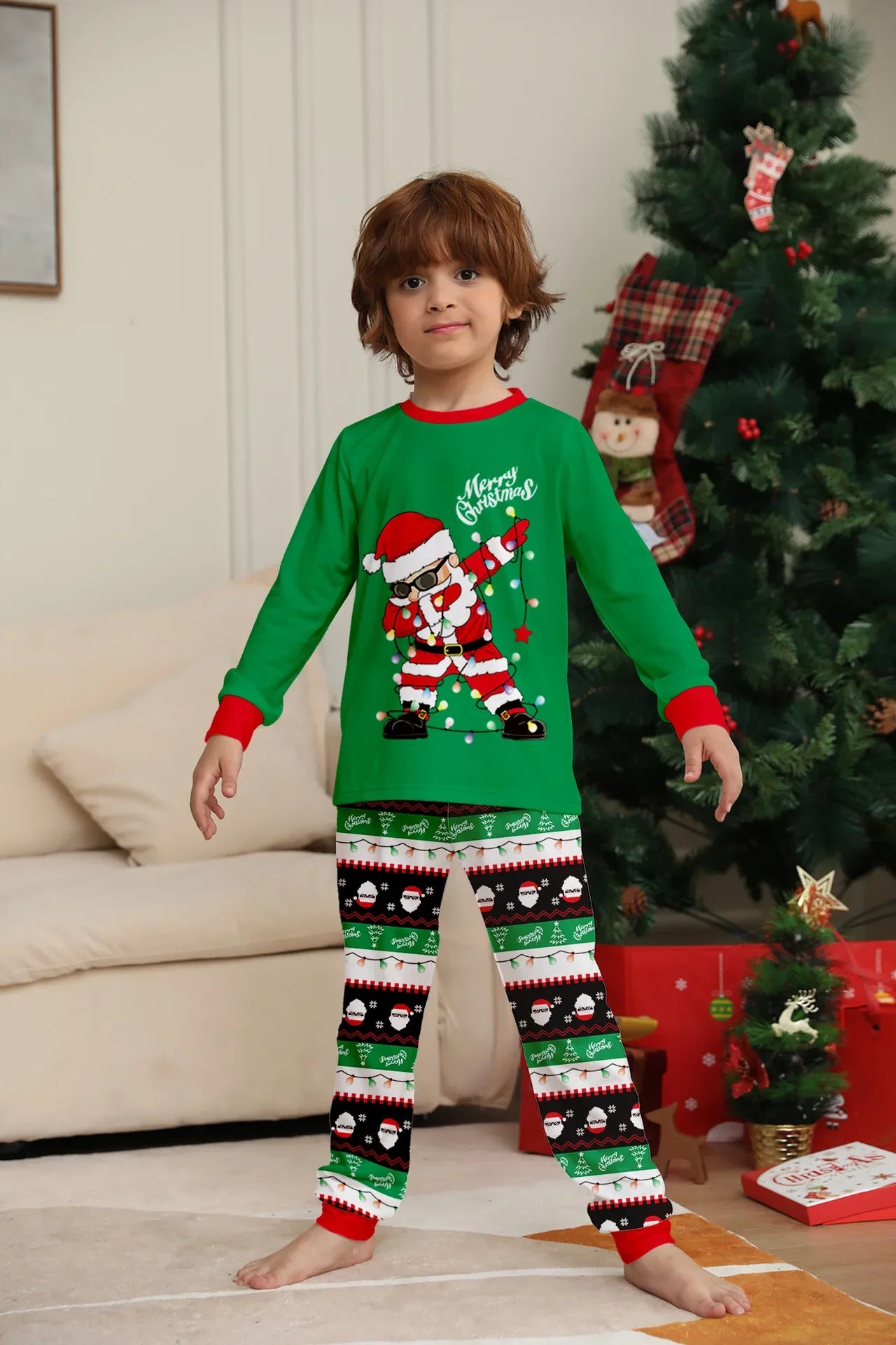 2025 Christmas Family Pajamas Set Santa Print Parent-child Matching Outfit Full Sleeve O Neck 2 Pcs Suit Sleepwear Xmas Look Pjs
