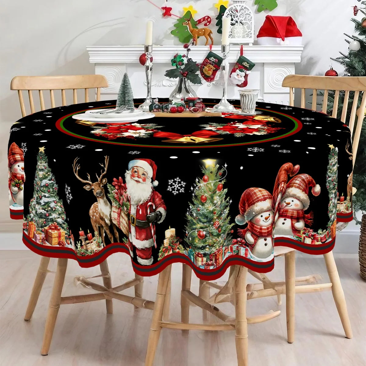 Christmas Tablecloth Santa Snowman Table Cover Christmas Party Table Decorations for Home 2025 Navidad Notal Noel Xmas Ornaments