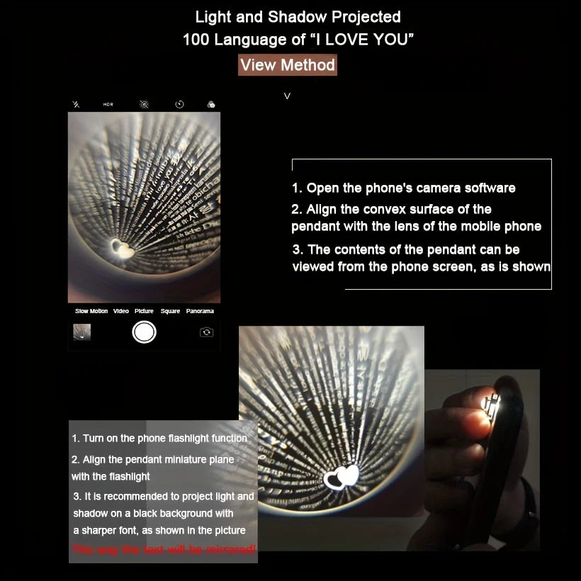 Projection Necklace 100 Languages I Love You Pendant Jewelry For Girlfriend Wife Lover Couple Creative Romantic Necklaces Gifts