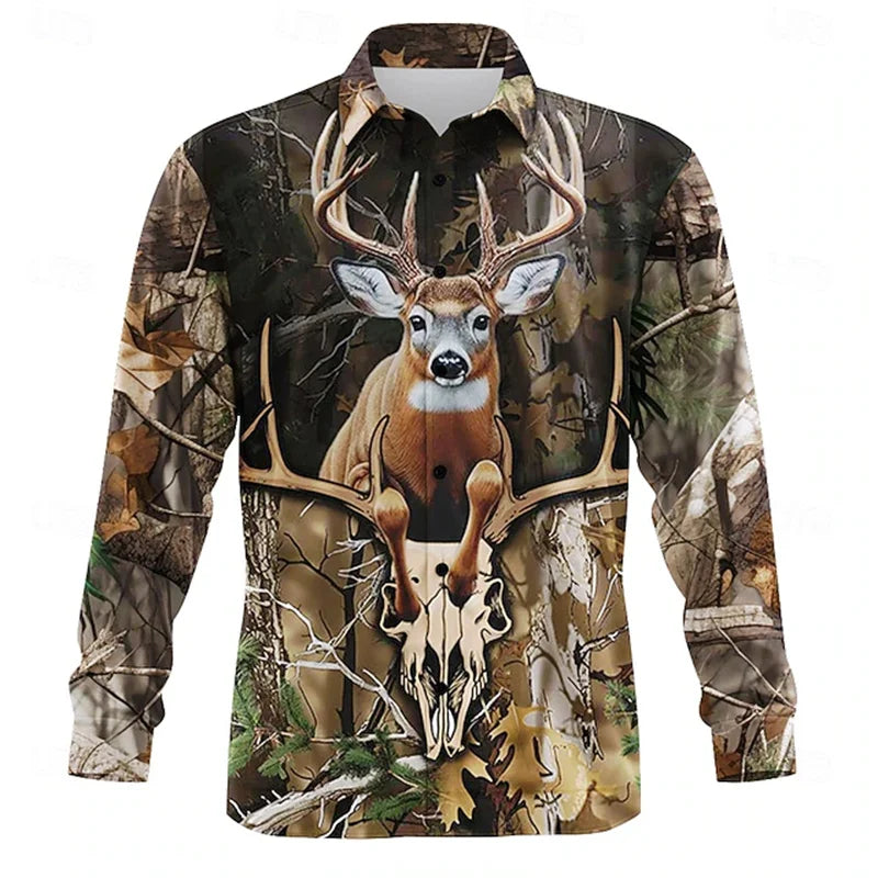 2026 New Men's Christmas Shirt Button Long Sleeve Fun Outdoor Festival Spring and Autumn Lapel 3D Printed Lapel Shirt Red