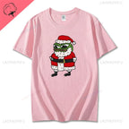 Navidad Cartoon Pepe Christmas T-Shirt Men Funny Santa Claus Frog Graphic Unisex Cotton Short Sleeve Casual Cute Streetwear Men