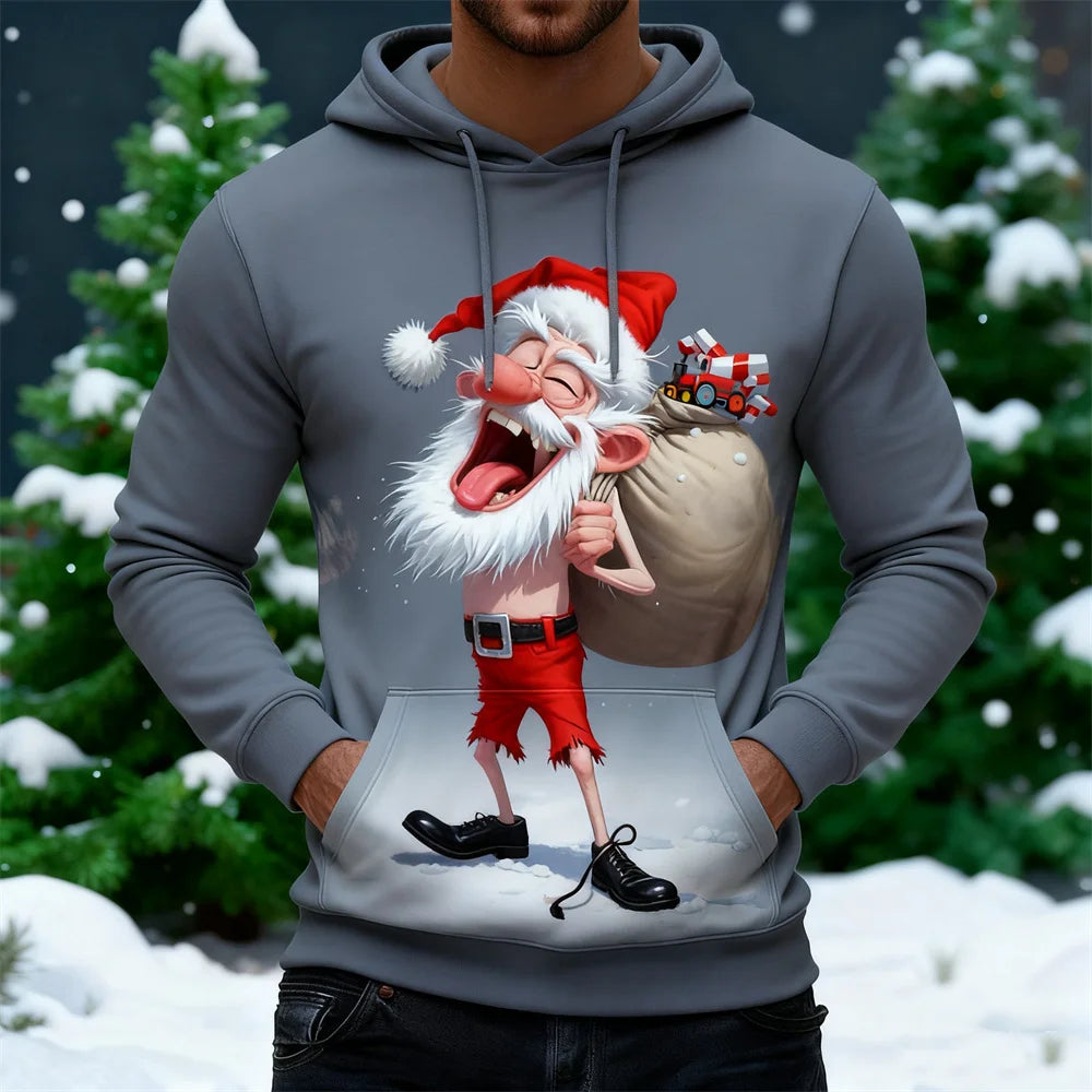 Men's Sloppy Santa Claus Graphic Hoodies 3D Print Funny Christmas Theme Hooded Sweatshirts Autumn WinterLoose Casual Man Clothes