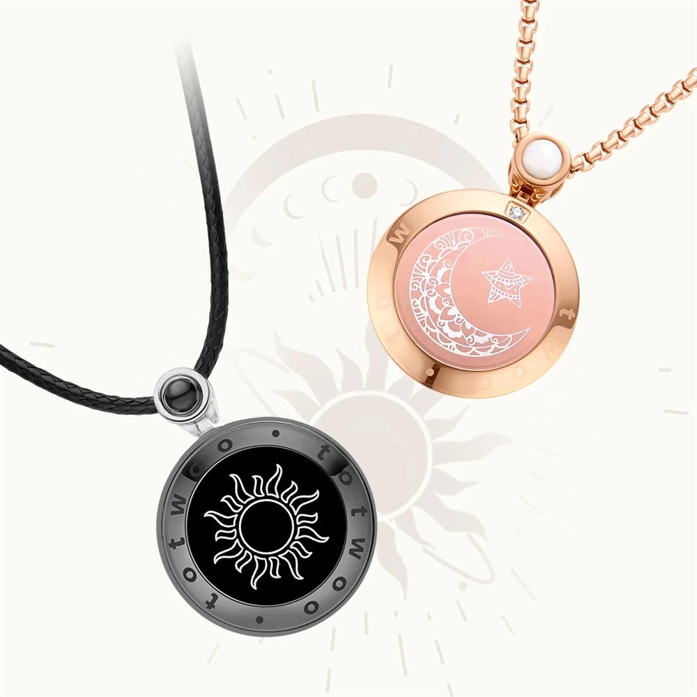 TOTWOO Sun & Moon Touch Necklaces with Agate Vibration & Light Up Necklace For Long Distance Relationship Gifts Couples Necklace