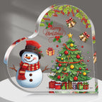 1pc Christmas Gift for Friends,Sister,Acrylic Heart-Shaped Plaque with Snowman and Christmas Tree Office Home Decor,Holiday Gift