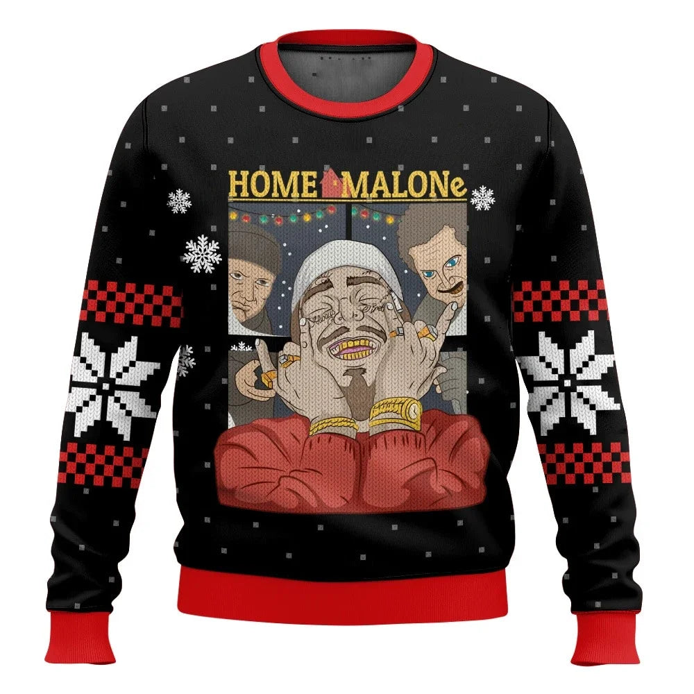 Merry Christmas alone at home Ugly Christmas sweater cartoon animation Men's pullover 2026 fashionable couple shirts Sweatshirt