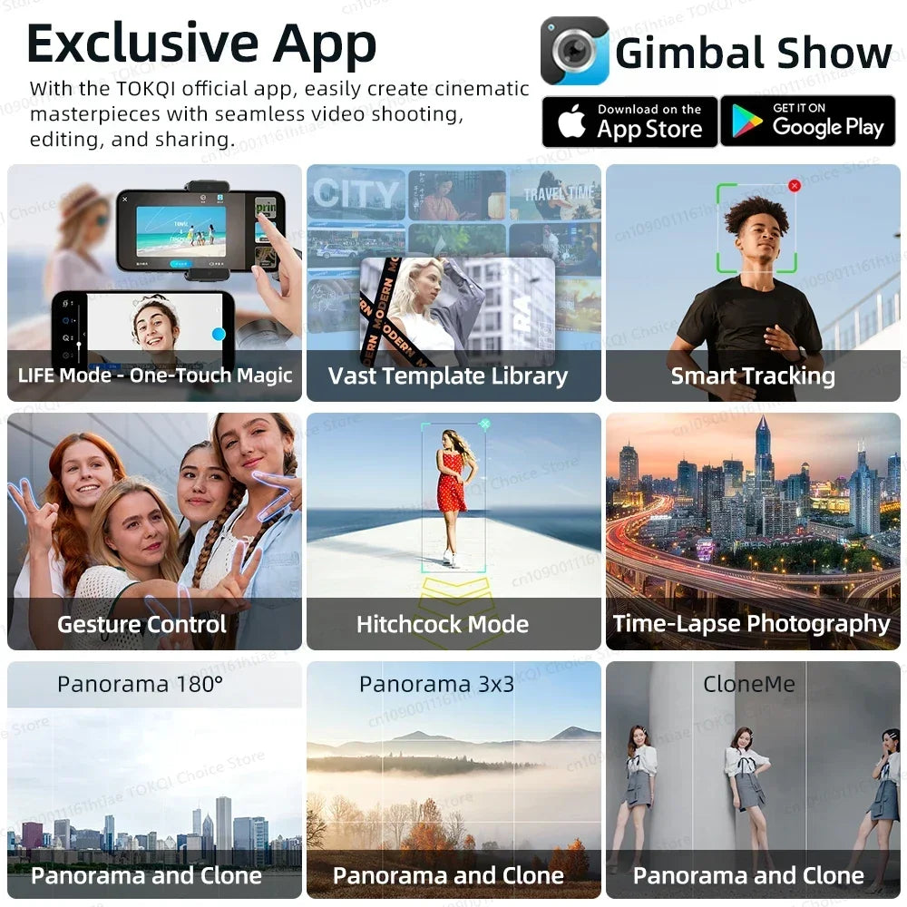 Handheld 3-Axis Gimbal Stabilizer for iPhone & Android, Anti-Shake Phone Holder with Tripod, for Vlogging & Video Recording