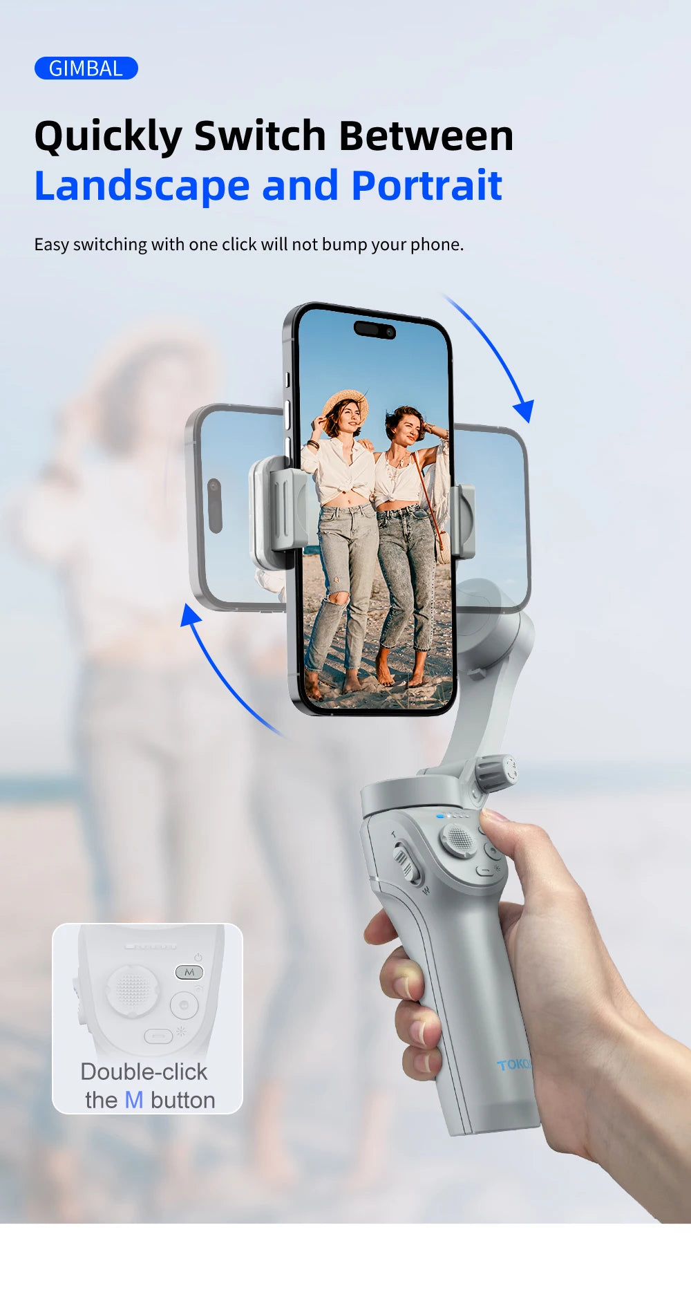 TOKQI M01 3-Axis Anti-Shake Handheld Gimbal Phone Stabilizer Foldable Holder Selfie Tripod with Fill Light for iPhone Smartphone