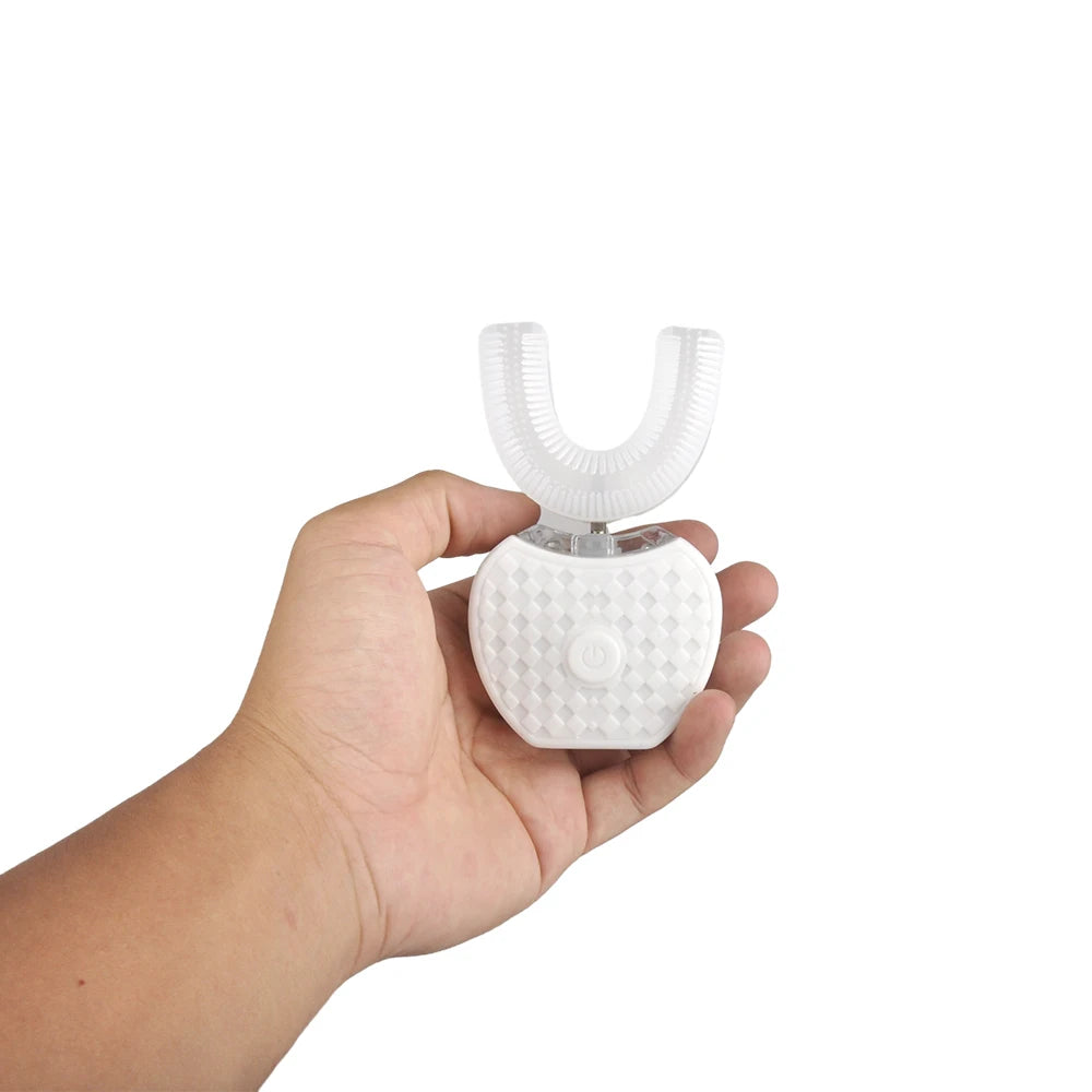 USB Rechargeable Sonic Electric Toothbrush 360 Degrees Intelligent Automatic Ultrasonic U-Shape with 4 Modes Timer + Blue Light