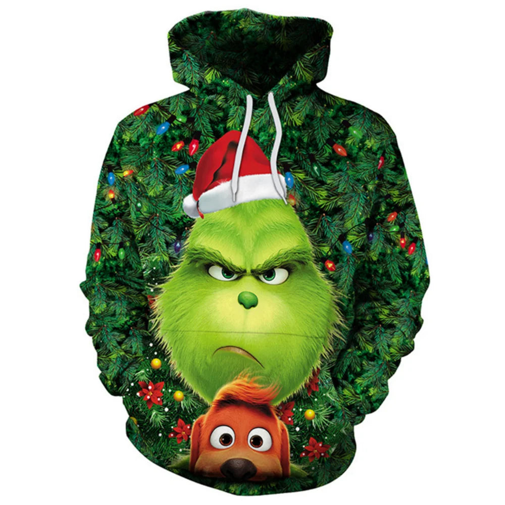 Christmas Theme Cute Cartoon Character Hoodies For Men Autumn Winter Daily Casual Long Sleeve Hooded Tops Harajuku Y2K Pullovers