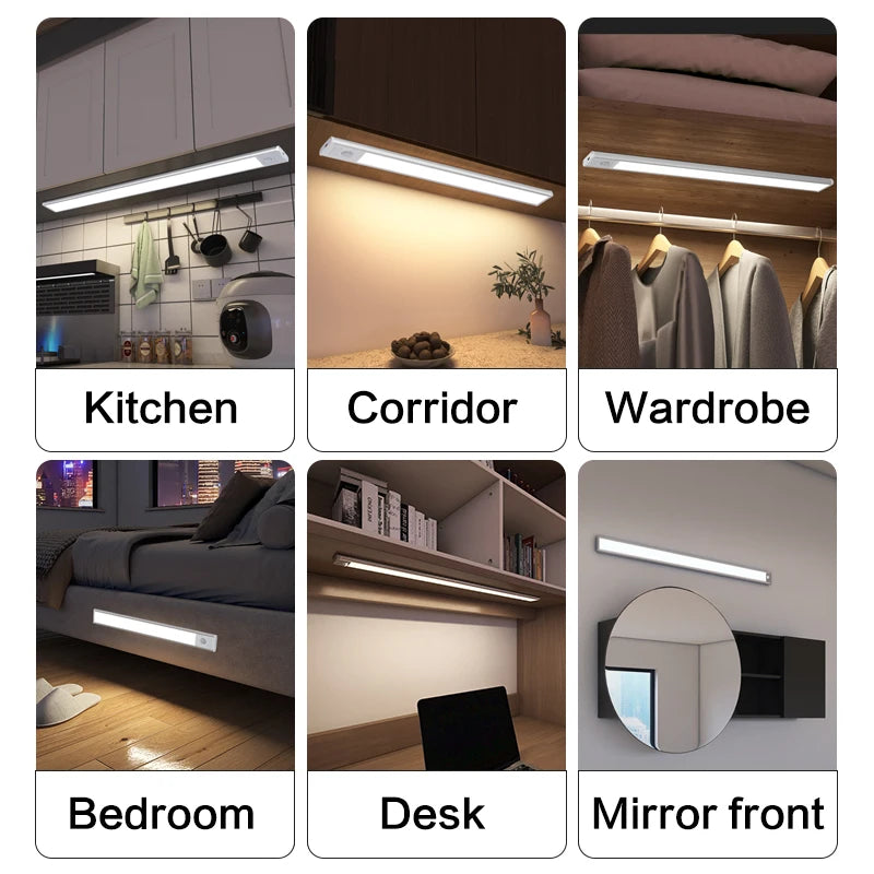 1pc LED Ultra-thin Motion Sensor Cabinet Light, Three-tone Light Counter Lighting, Magnetic USB Rechargeable Kitchen Night Light