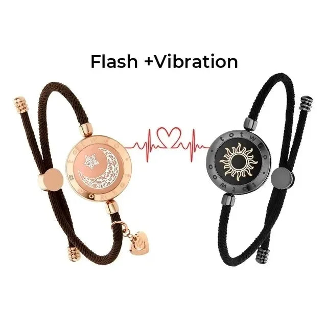 2025 Long Distance touch Light up&Vibrat Bracelets for Couples, Long Distance Relationship Gifts Smart Sun&Moon Love Bracelet