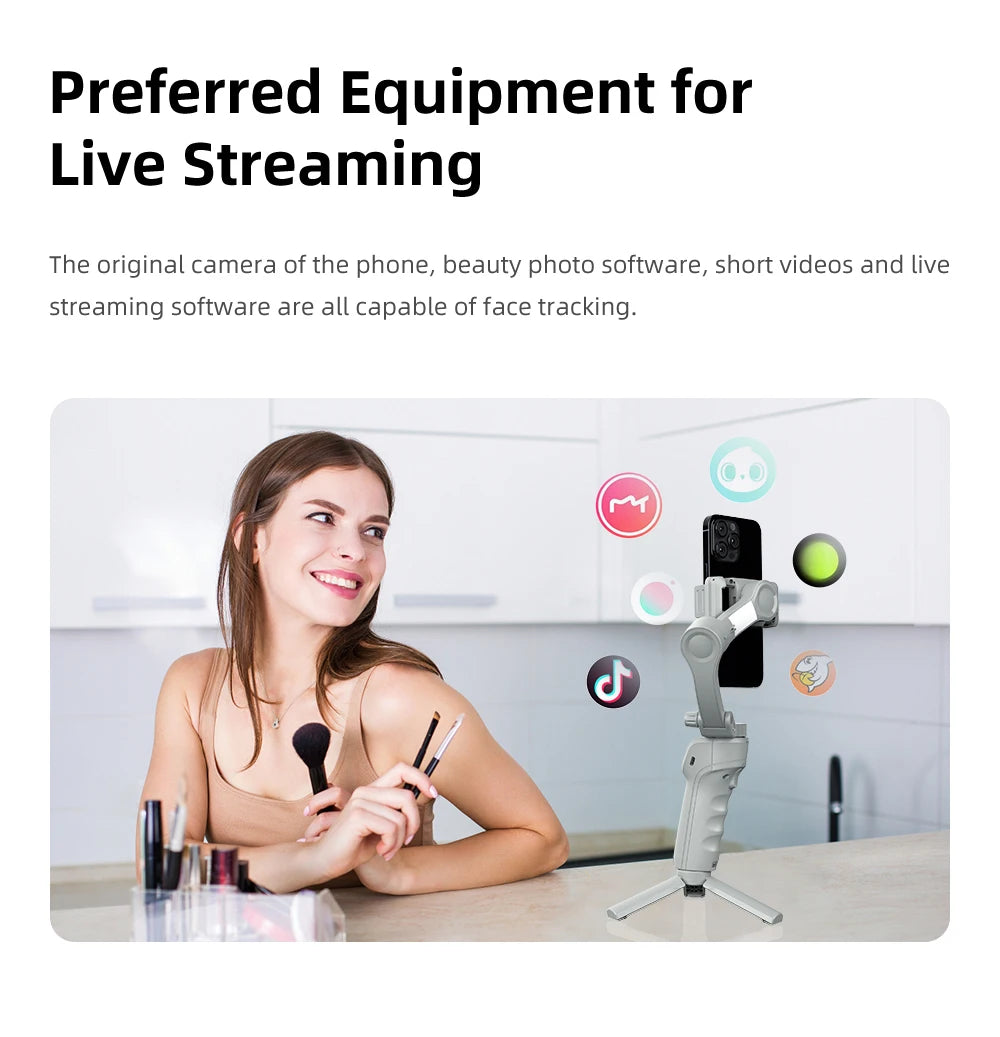 TOKQI M01 3-Axis Anti-Shake Handheld Gimbal Phone Stabilizer Foldable Holder Selfie Tripod with Fill Light for iPhone Smartphone